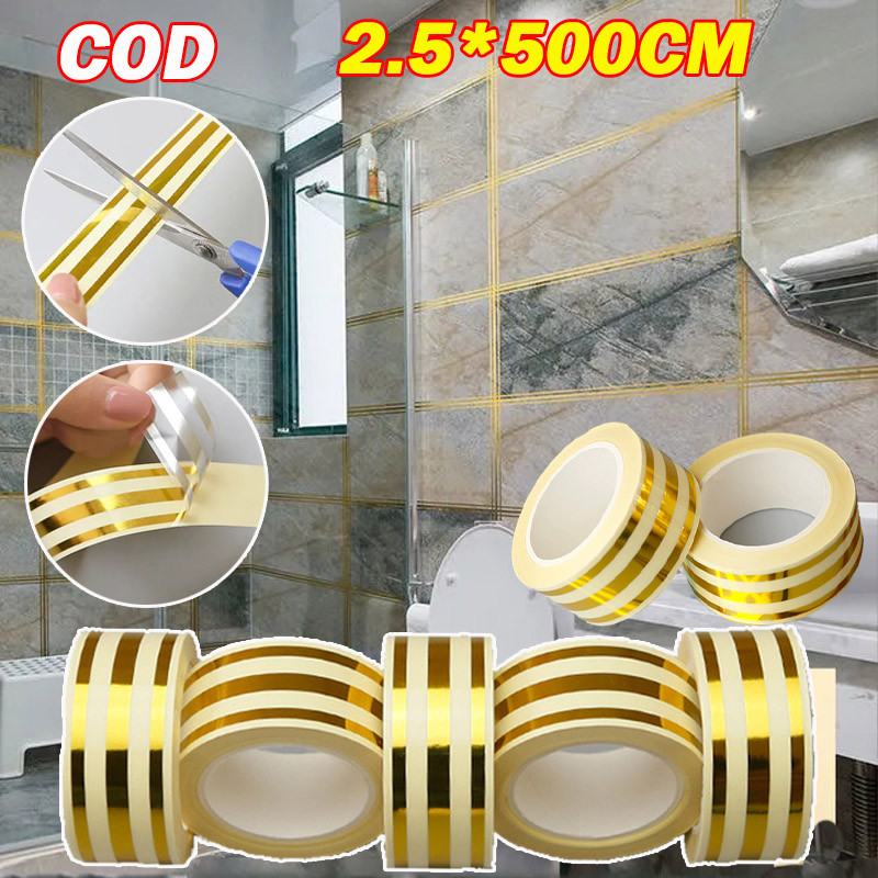 500CM Gold Washi Tape Stiker Emas Stiker Lantai Keramik Gulungan Stiker Gulungan Sticker Gold