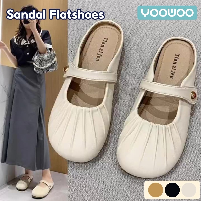 YooWoo Sandal Slip On Wanita Flat / Sandal Empuk Wanita / Sandal Fashion / Sandal Ujung Tertutup /