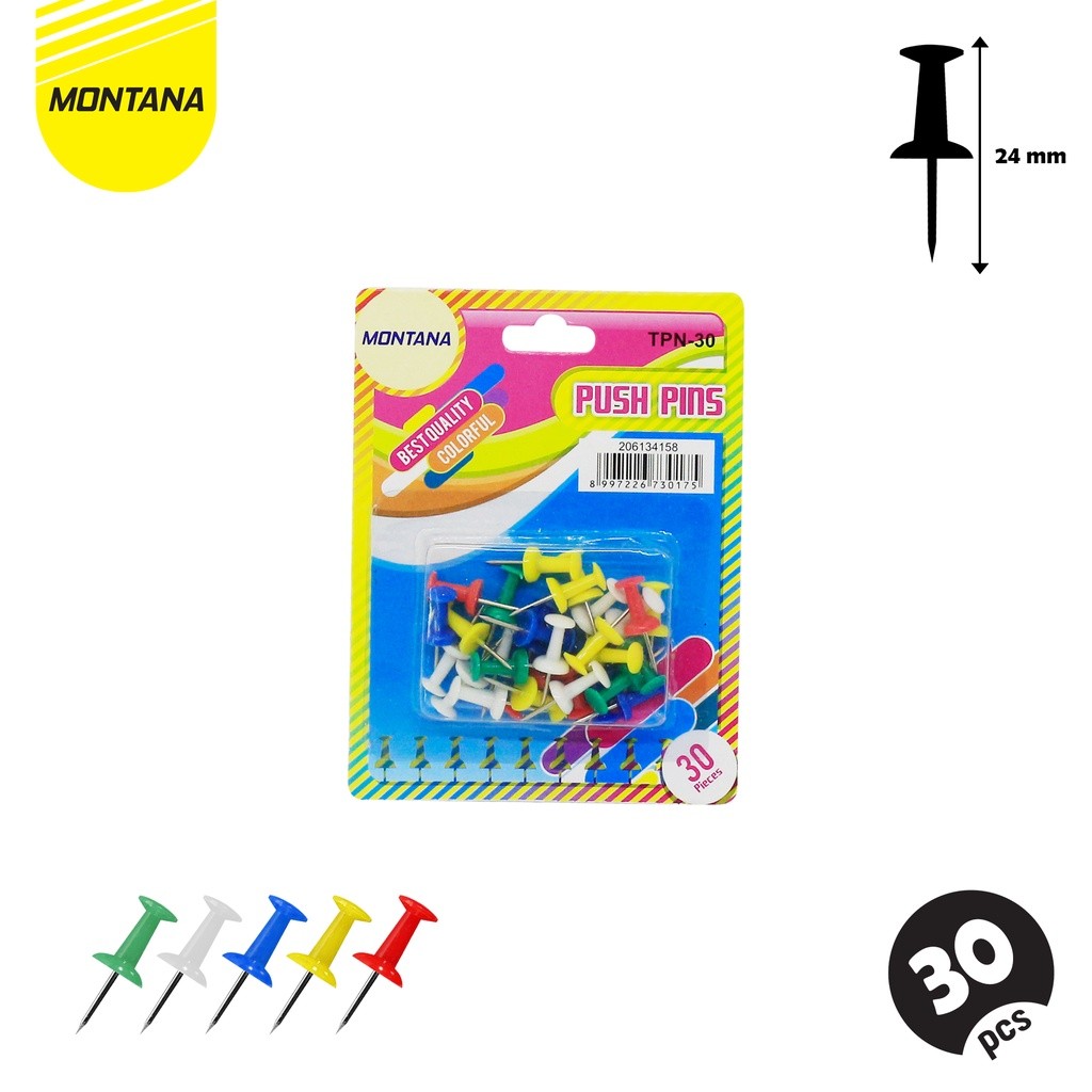 

MONTANA Push Pin Jarum Tekan 30 Pcs Best Quality Colorful Paku Pin Multiwarna TPN-30/Retail