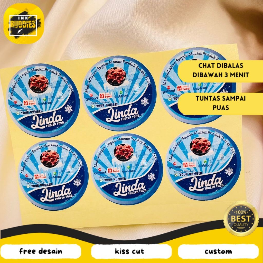 

INB 9-15 Sticker Cetak Label Frozen Food Makanan Beku Bulat Chromo Stiker Custom Nama Brand