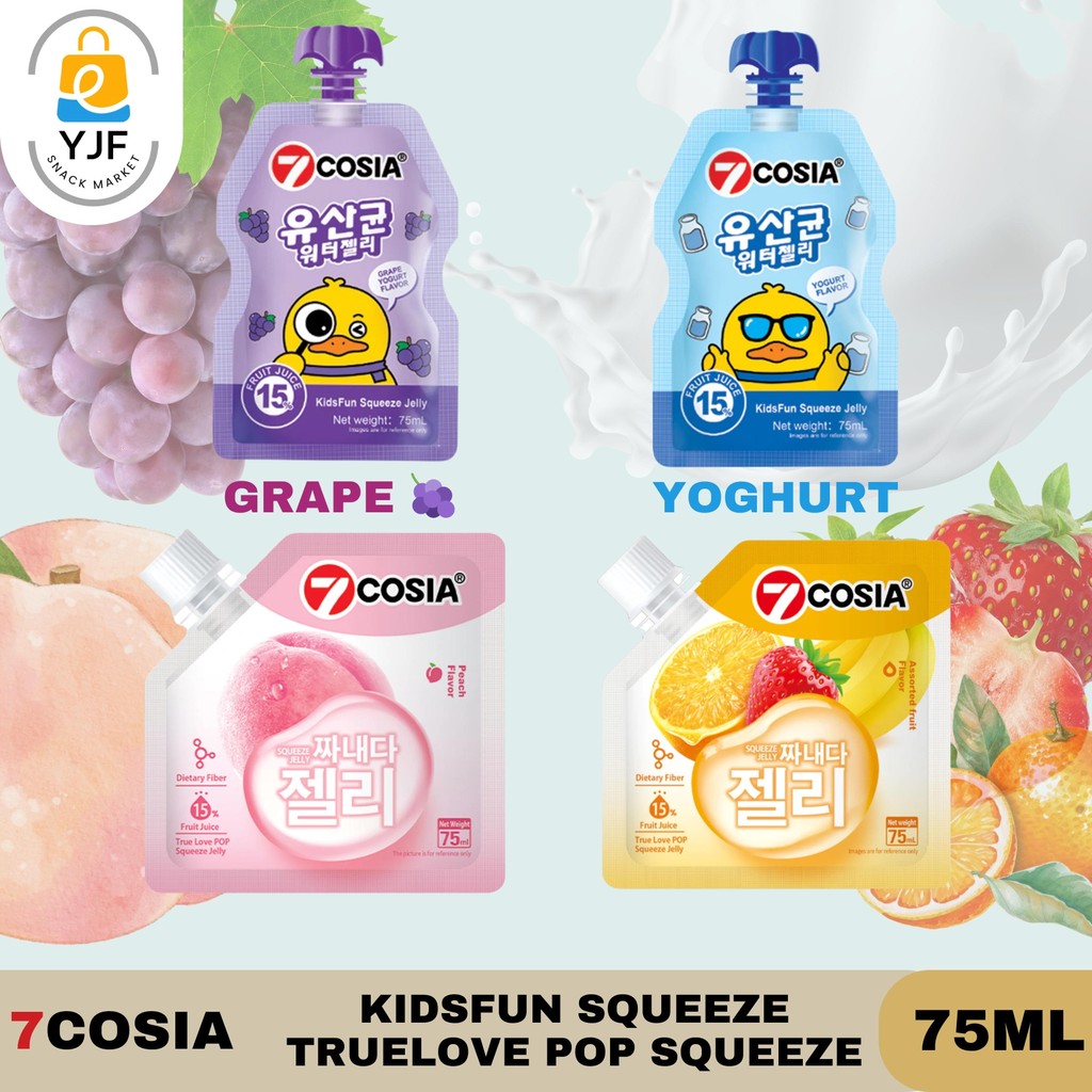 

7COSIA Squeeze Jelly 75ml / Kidsfun Squeeze Yogurt / Grape / TrueLove Pop Squeeze Jelly Peach / Persik Mix Fruit / Jeli / Minuman Jelly / Jelly Drink / Minuman Buah