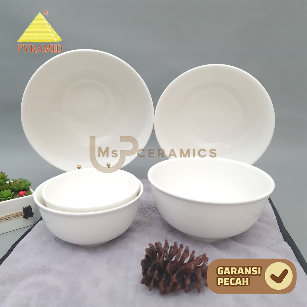 PYRAMID Mangkok Keramik Putih Soup Serbaguna Mangkok Restoran Besar Cantik Aesthetic Polos