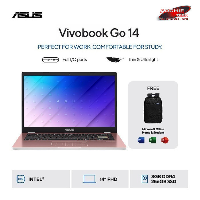 ASUS Vivobook Go 14 E410KA FHD4822M Celeron N4500 8GB 256GB W11 OHS 2024 Microsoft 365 Rose Pink