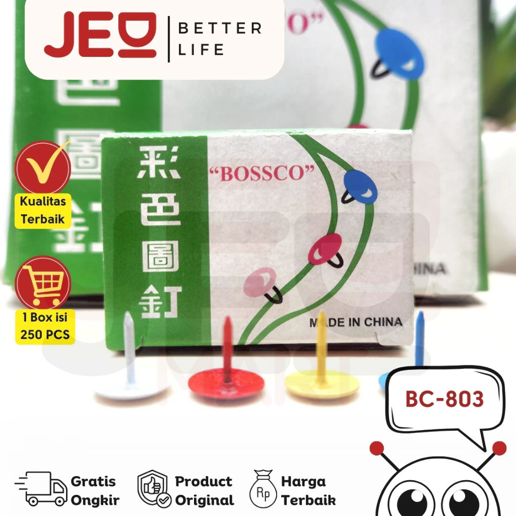 

1 box isi 250 Paku Paku Payung Warna BOSSCO / BOSSCO Color Thumb Tacks / BOSSCO Color Pines