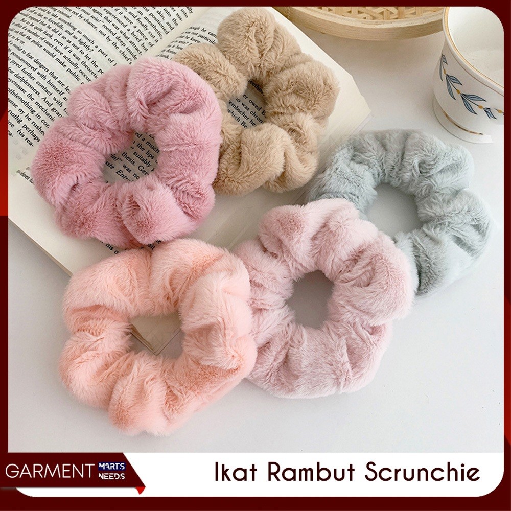 Ikat Rambut Scrunchie Gaya Korea Tile Bulu Kain Hairband Gelang Kunciran Cepol JilbabLingkar Besar