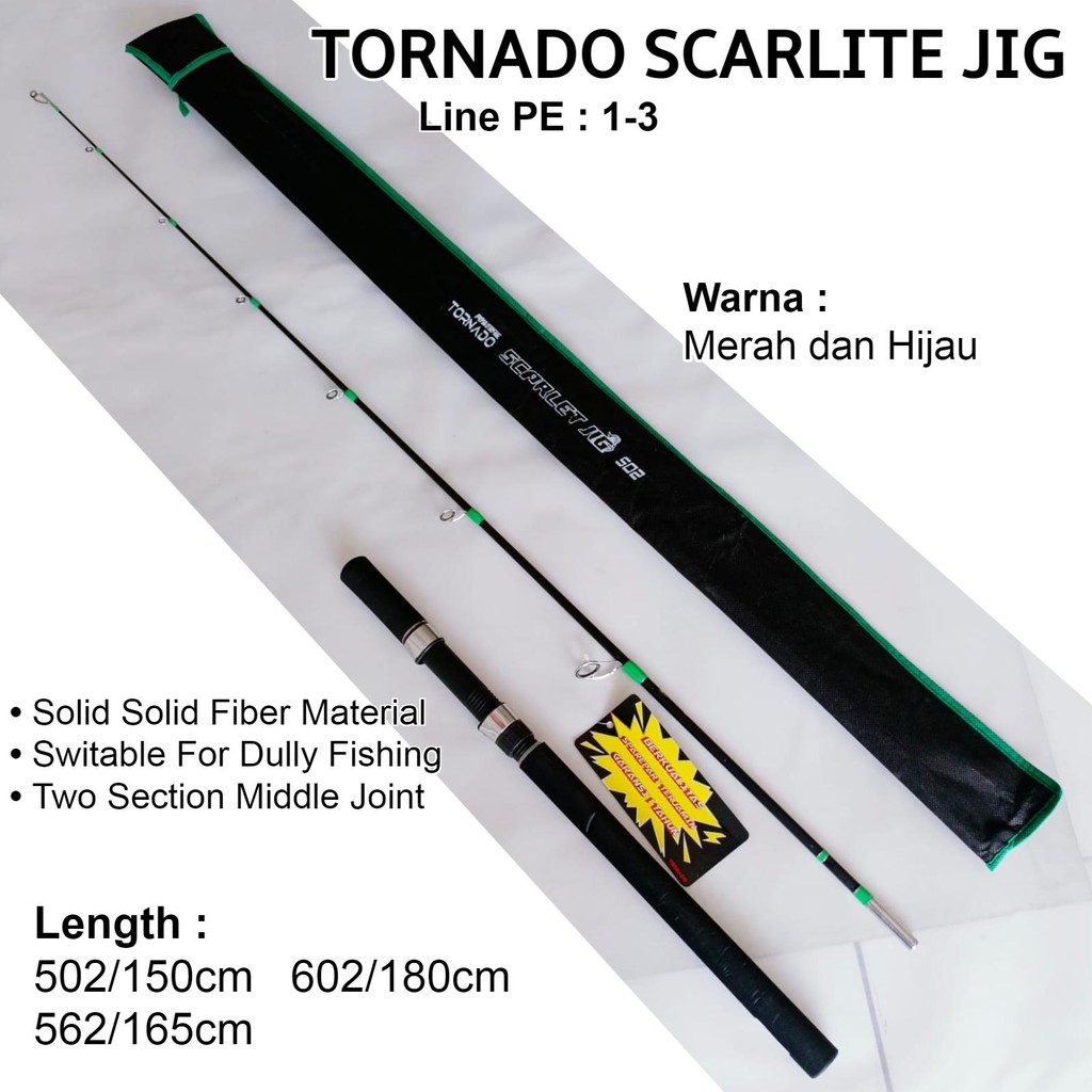GPJ Tornado Scarlet Jig 502 562 602 Line Pe 1-3 Joran Jigging Bahan Fiber Solid Tongkat Pancing Jigi