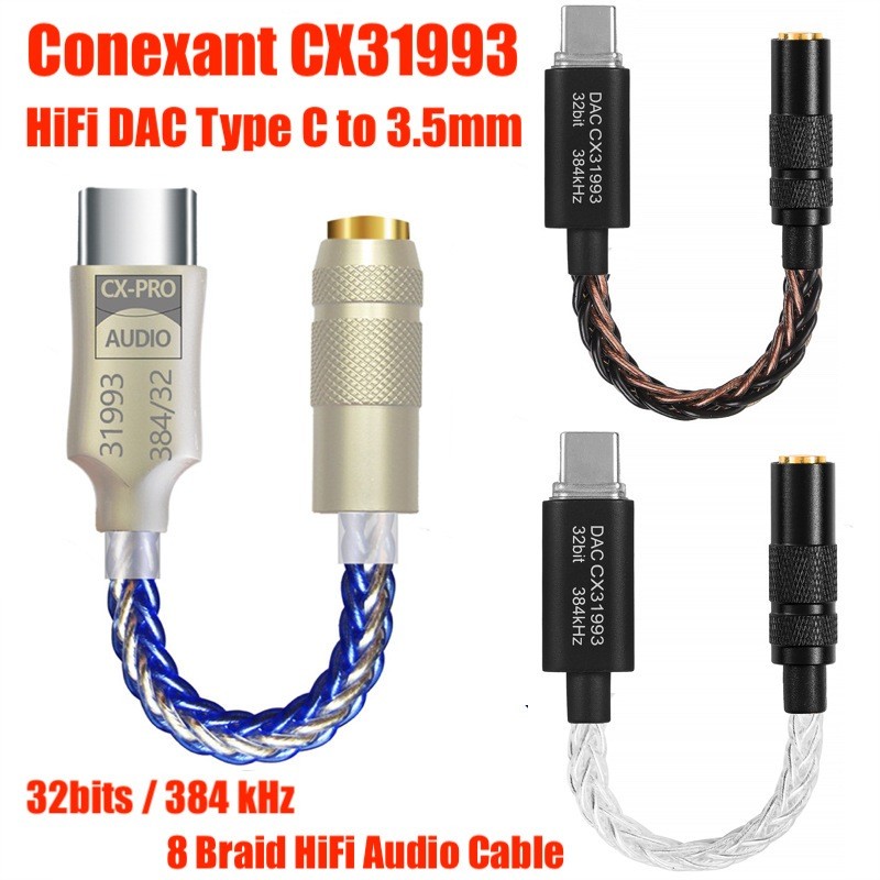 Conexant CX31993 Pro HiFi DAC Type C to Jack 3.5mm AUX Audio Adaptor
