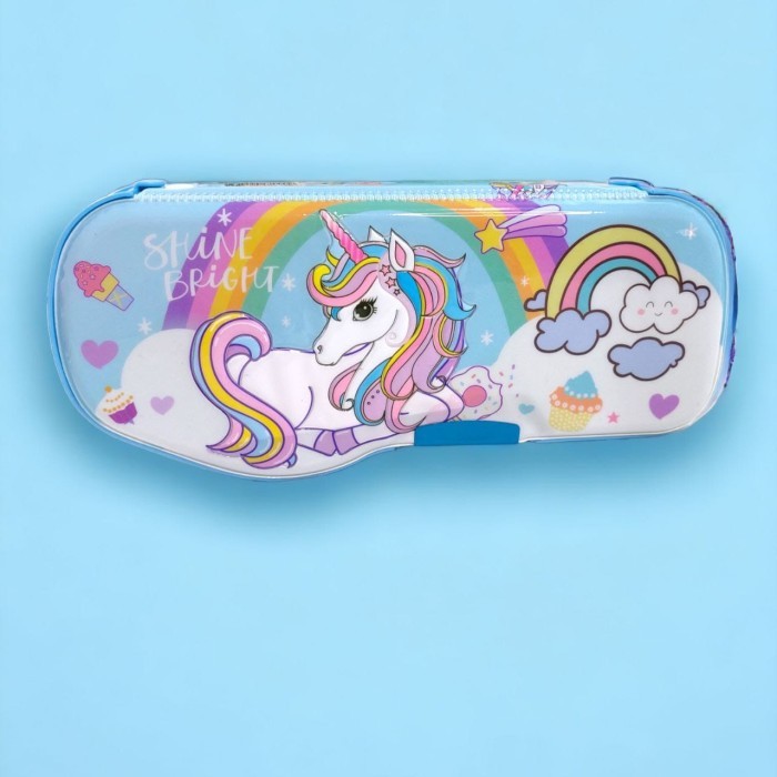 

[New Collection]PROMO Kotak Pensil Tombol Multifungsi isi gunting selotip Motif Unicorn Dino - Kp Serut B