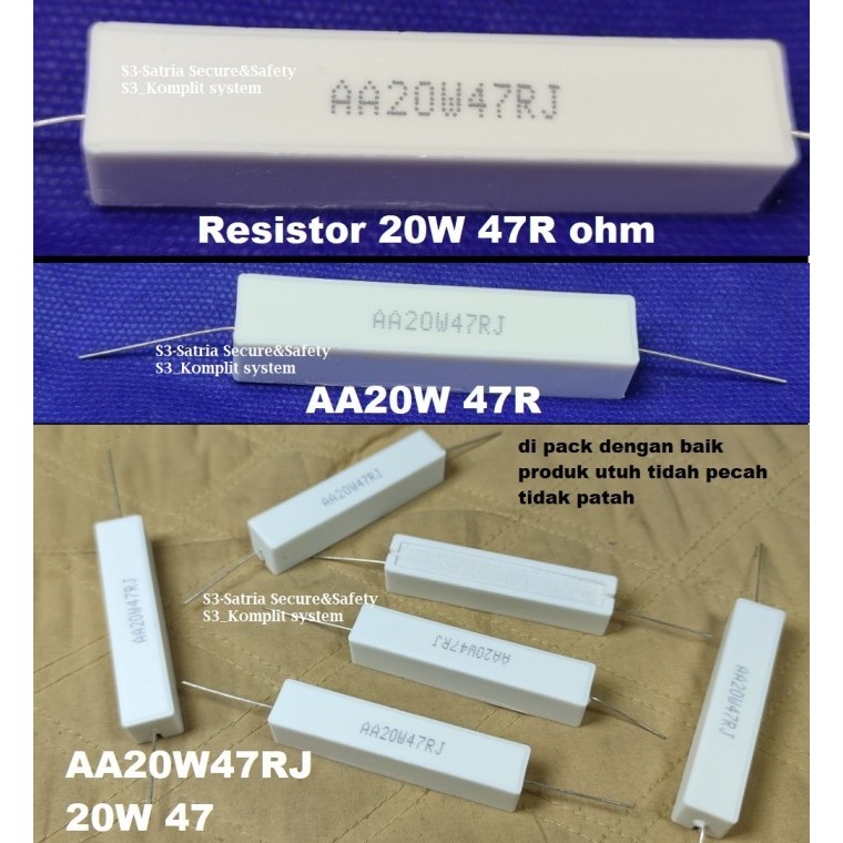 Besar Resistor 20W 47ohm 20W47RJ Kapur 47 R ohm 47R 20 W WATT 20WATT