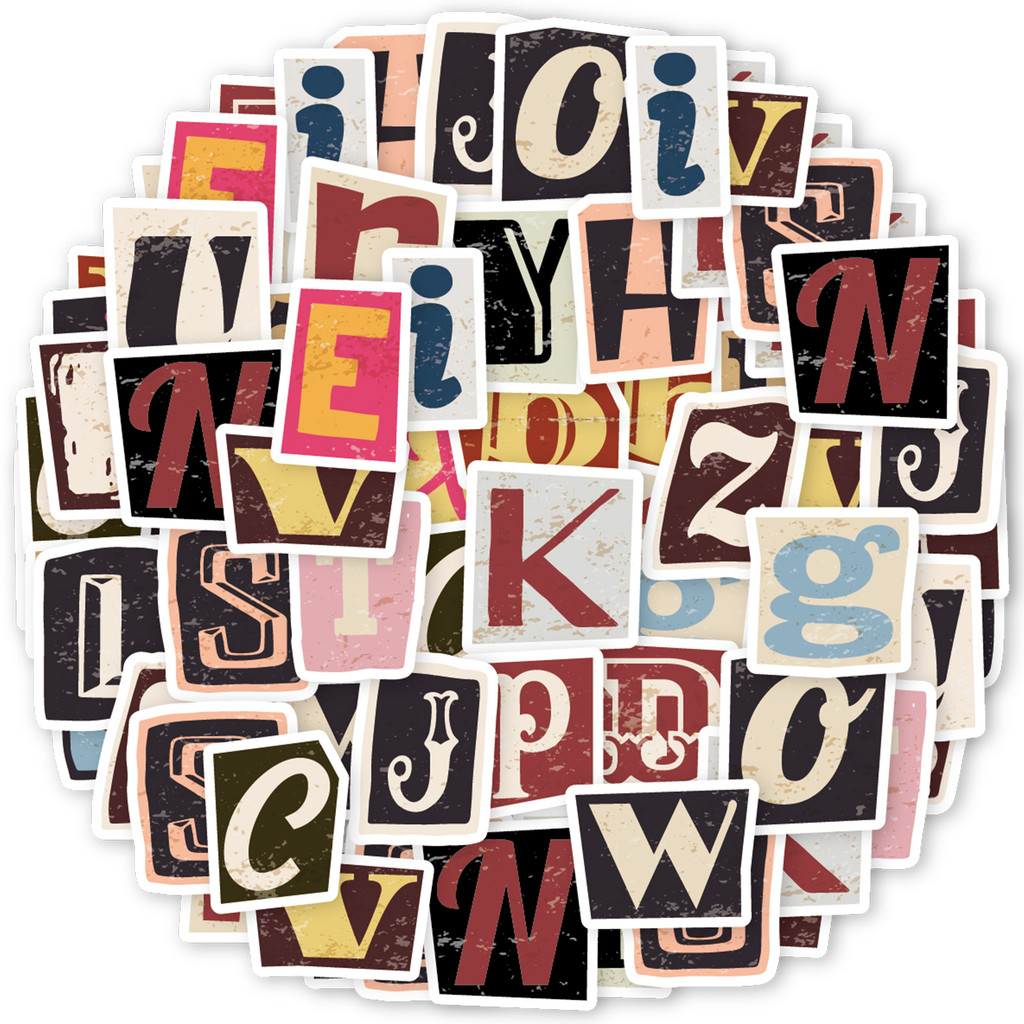 

52pcs English Letter Pattern Stickers Are Suitable for Laptops, Mobile Phone Cases, Water Bottles, Suitcases, Handmade Scrapbook