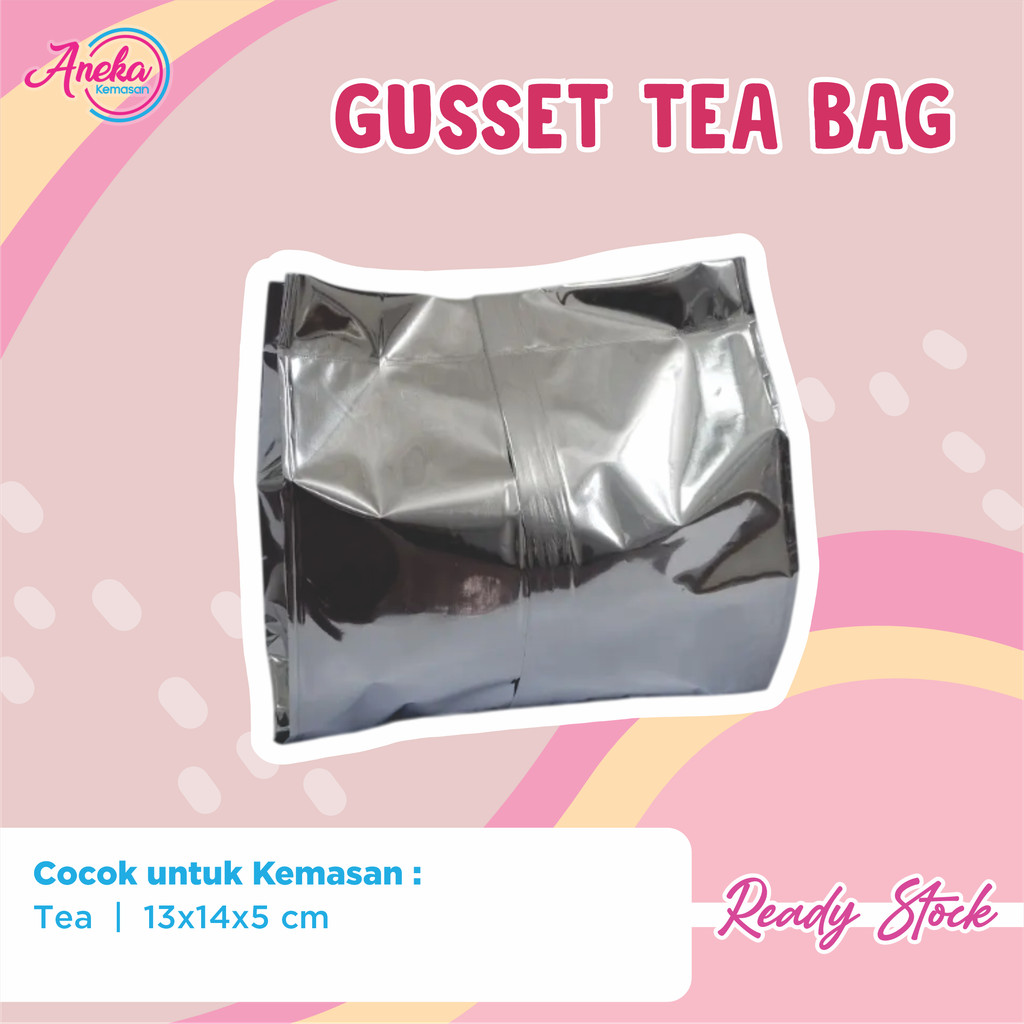 

Kemasan Gusset Tea Bag Metalize Polos Ukuran 13x14x5 Kemasan Kantong teh