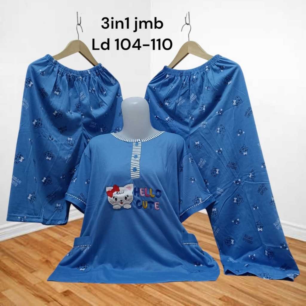 Cod Baju tidur wanita dewasa babydoll kaos tebal premium 3in1/baju tidur 2celana bahan tebal