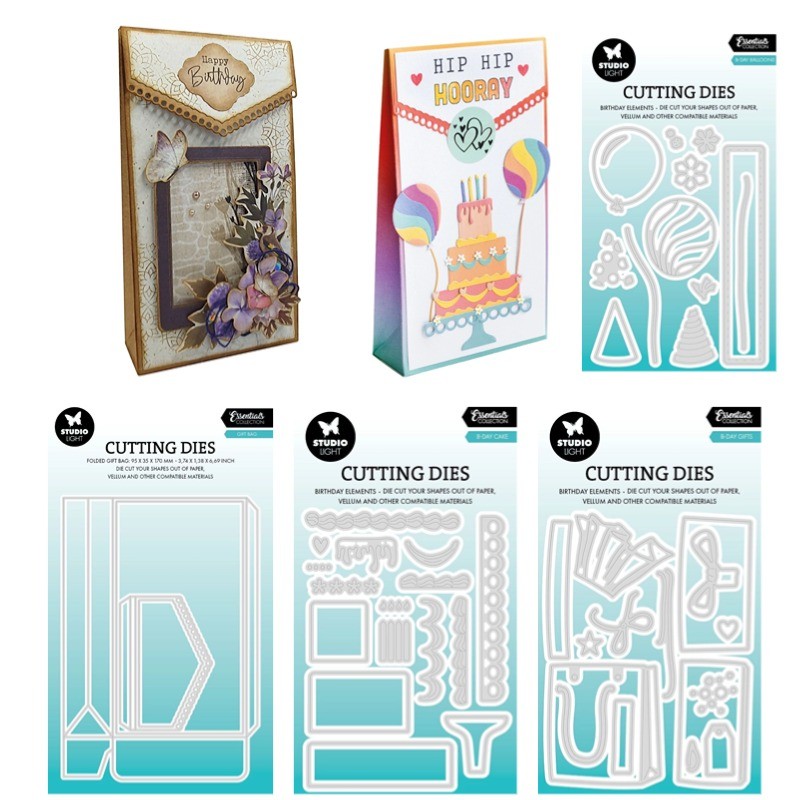 

Cake Balloons Birthday Gift Bag Metal Cutting Dies Silicone Stamps Scrapbooking Stencil Photo Album Card DIY Paper Embossing