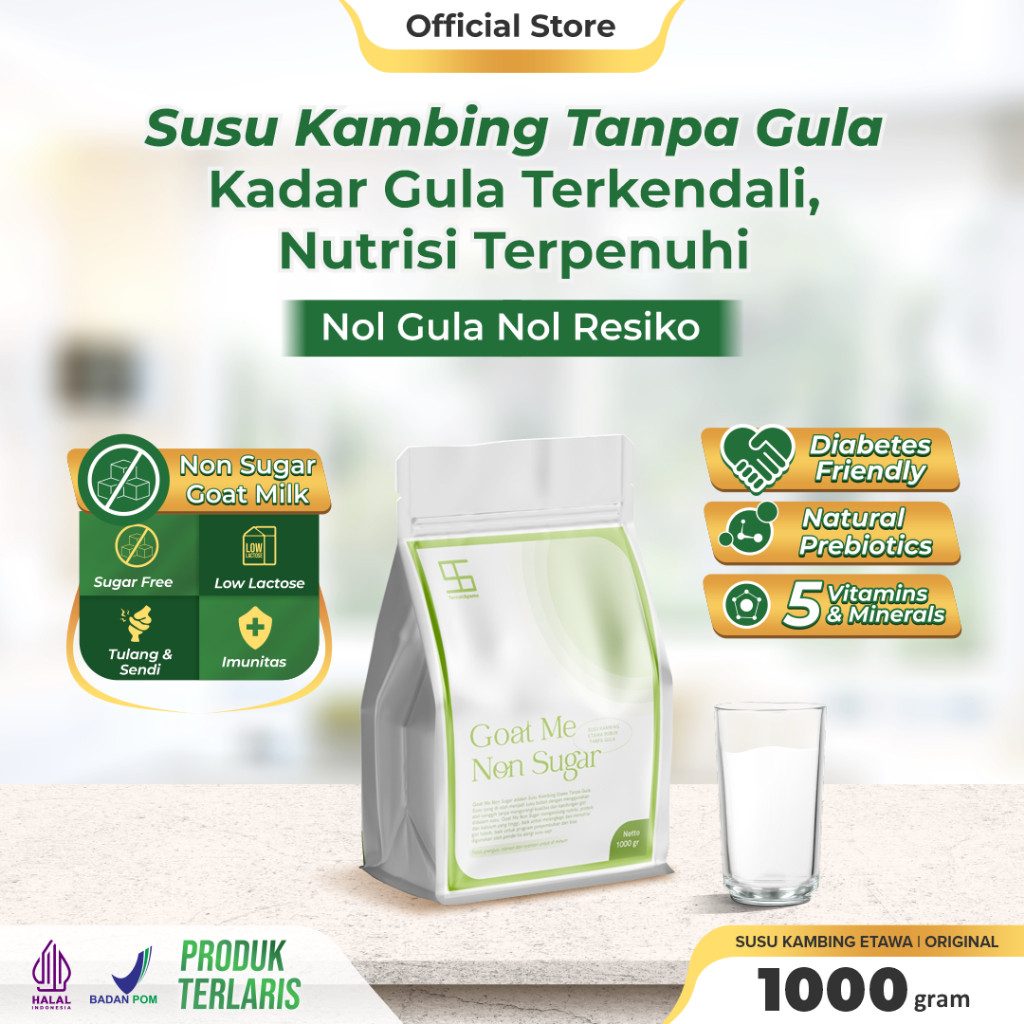 

Ternak Syams Goatme Non Sugar Rasa Original 1KG Premium susu kambing tanpa gula aman diabetes kolestrol hipertensi mengatasi gula darah asam urat nyeri sendi syaraf kejepit keram kebas kesemutan pengapuran tulang gigi lansia osteoporosis rendah laktosa