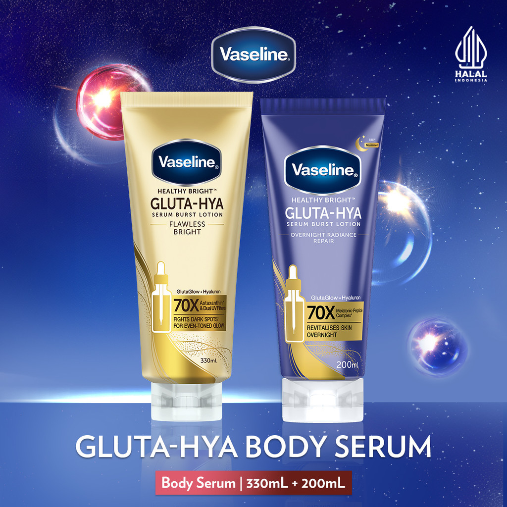 Vaseline Gluta Hya Flawless Bright 330ml + Vaseline Gluta Hya Overnight 200ml