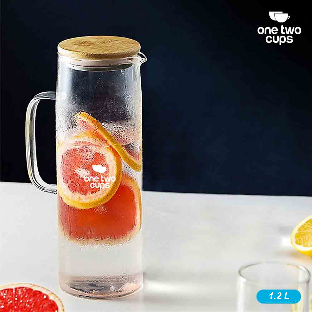 Teko Pitcher Kaca Aesthetic Tutup Kayu Bambu Tahan Panas Api Water Jug Borosilicate - Teko Jus Unik 