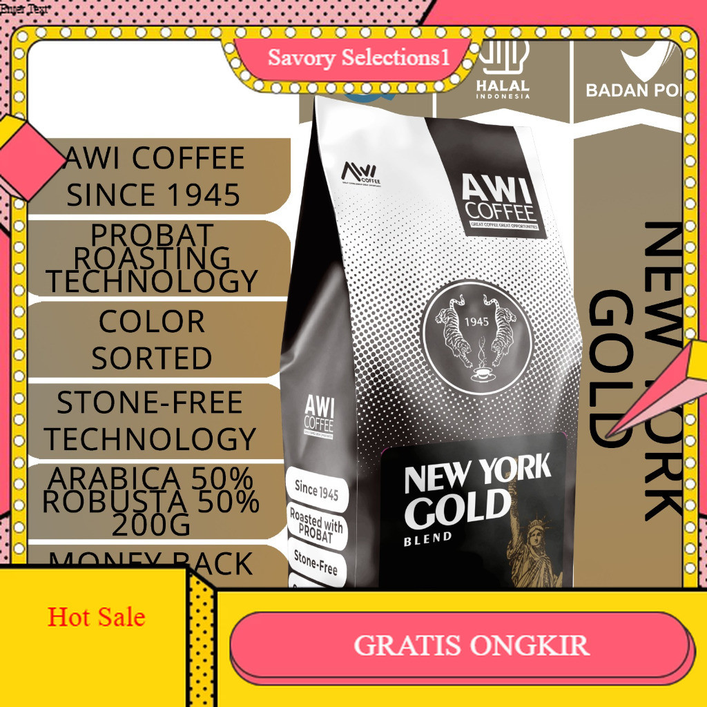 

【SAVORY】DISKON!! Awi Coffee New York Blend For Cafe 200Gr Biji | Arabika Robusta Blend | Bean/Ground