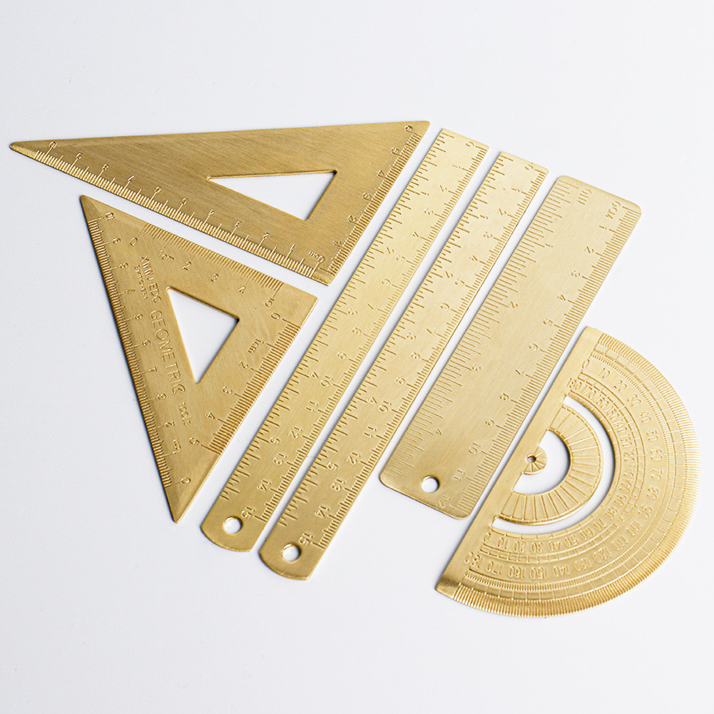 

Vintage Brass Straight Ruler For Students Creative Metal Triangle Ruler Protractor Stationery Measuring Tool School Supplies New