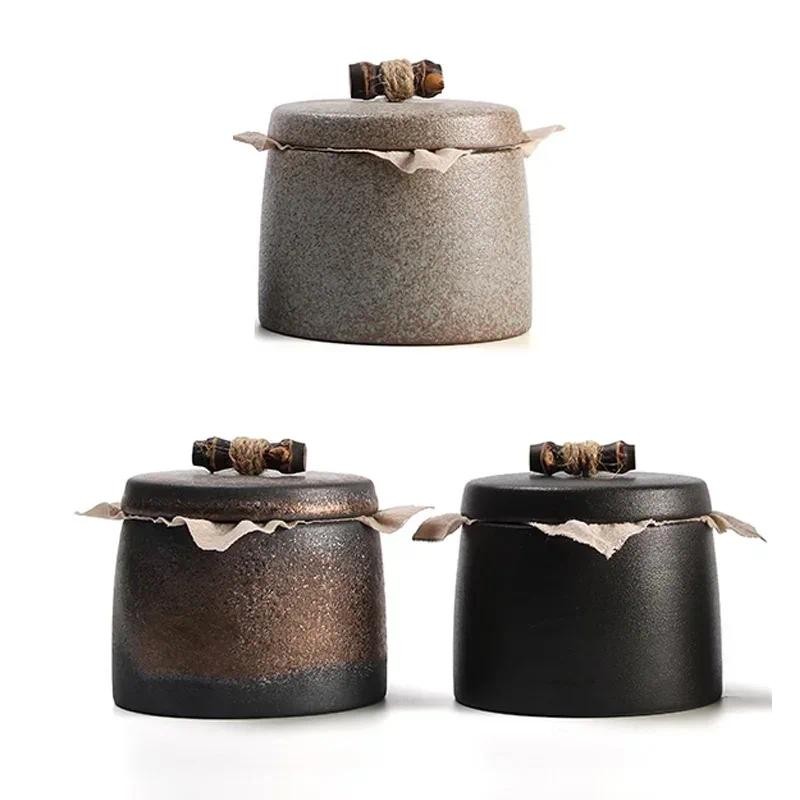 Ceramic Moisture-proof Sealed Tank Tea Caddy Organizer Home Storage Tank retro black ceramic moistur