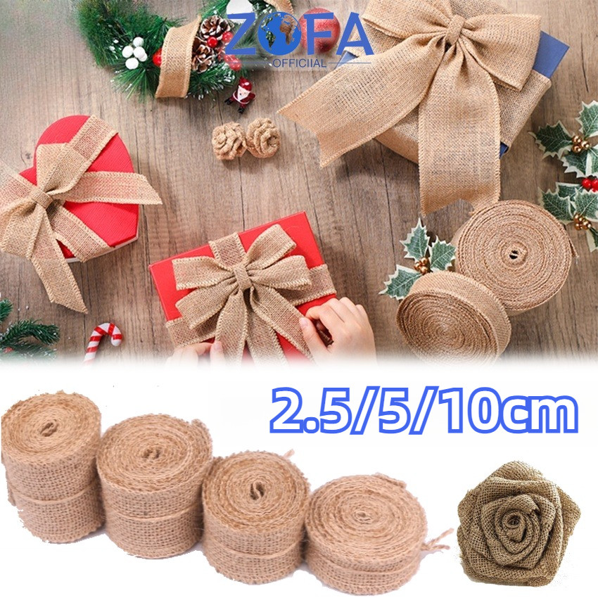 

10M Pita Goni Roll Rustic Burlap Lebar 2.5/5/10 Cm Goni Kain Ribbon Hemp Rope Jute Craft Dekor Souvenir Florist