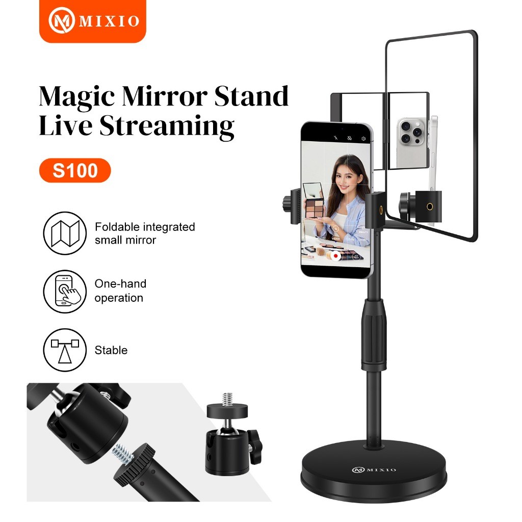 Mixio S100 Magic Mirror Stand Live Streaming / Kaca Berdiri / Cermin untuk Live dengan Kamera Belaka