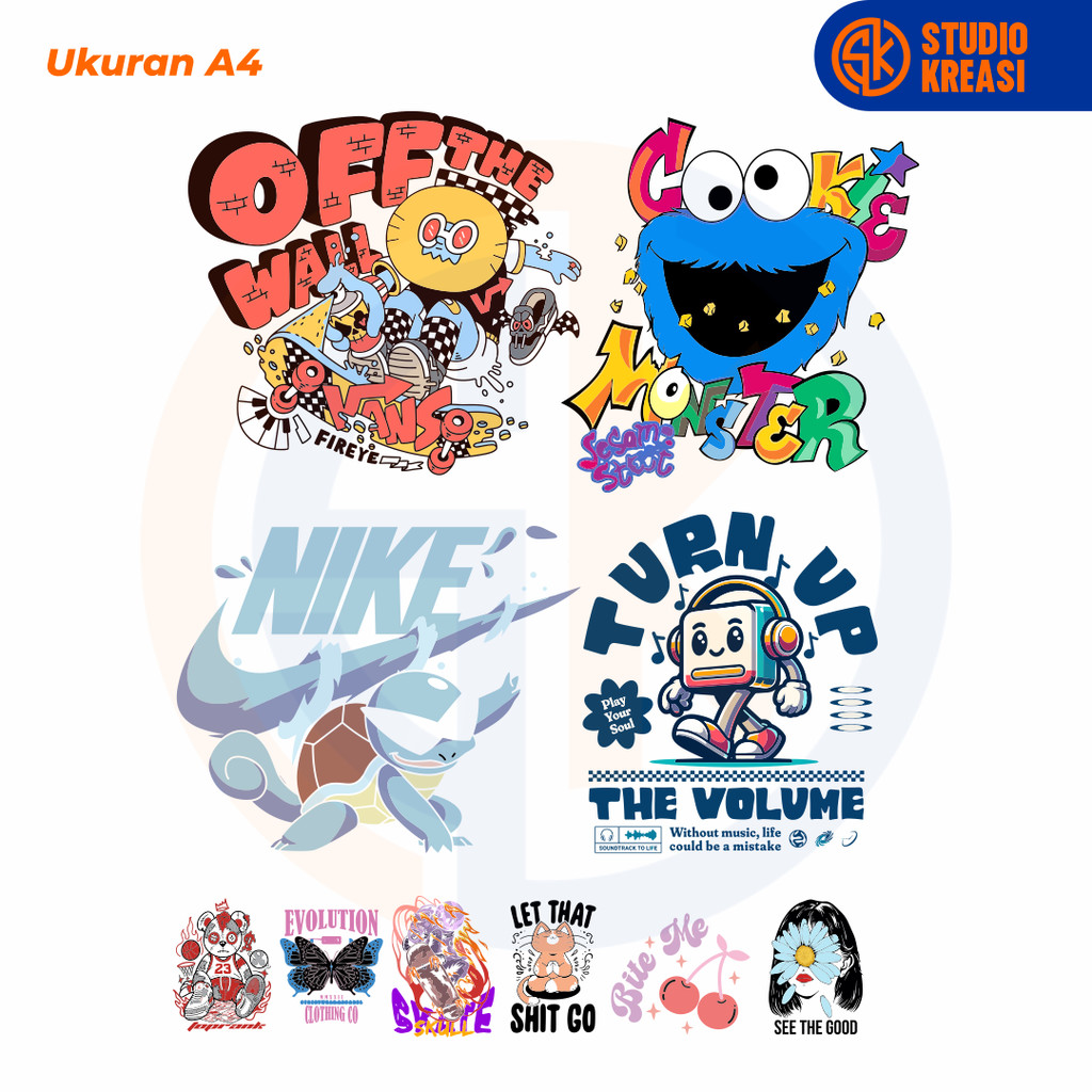 Sablon Setrika Sablon DTF Satuan A4 TEMA RANDOM - SIAP PRESS