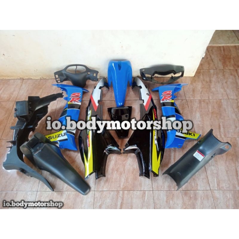 cover body full body halus kasar Suzuki smash lama hitam biru plus striping