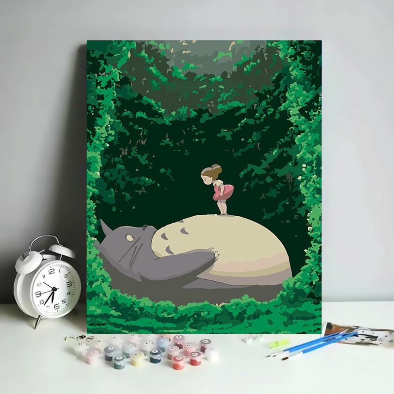 

[MODIS] 30x40cm Paint by Number Kit Canvas DIY Character Totoro Ghibli Spongebob Kanvas Lukis Set Menggambar Melukis