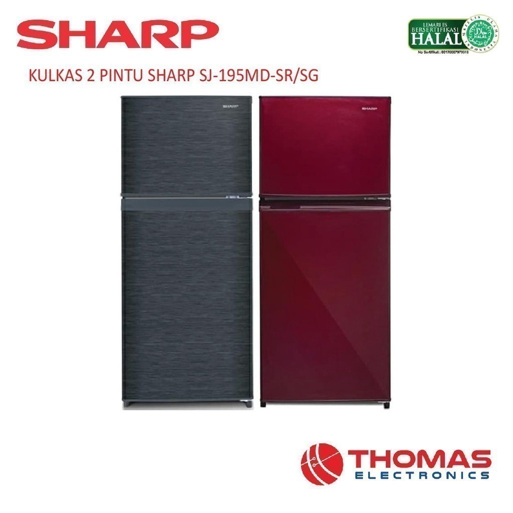 Kulkas 2 Pintu Sharp SJ 195MD SR SG Kulkas dua pintu Kapasitas 152 Liter SJ-195MD SR / SG Garansi Re