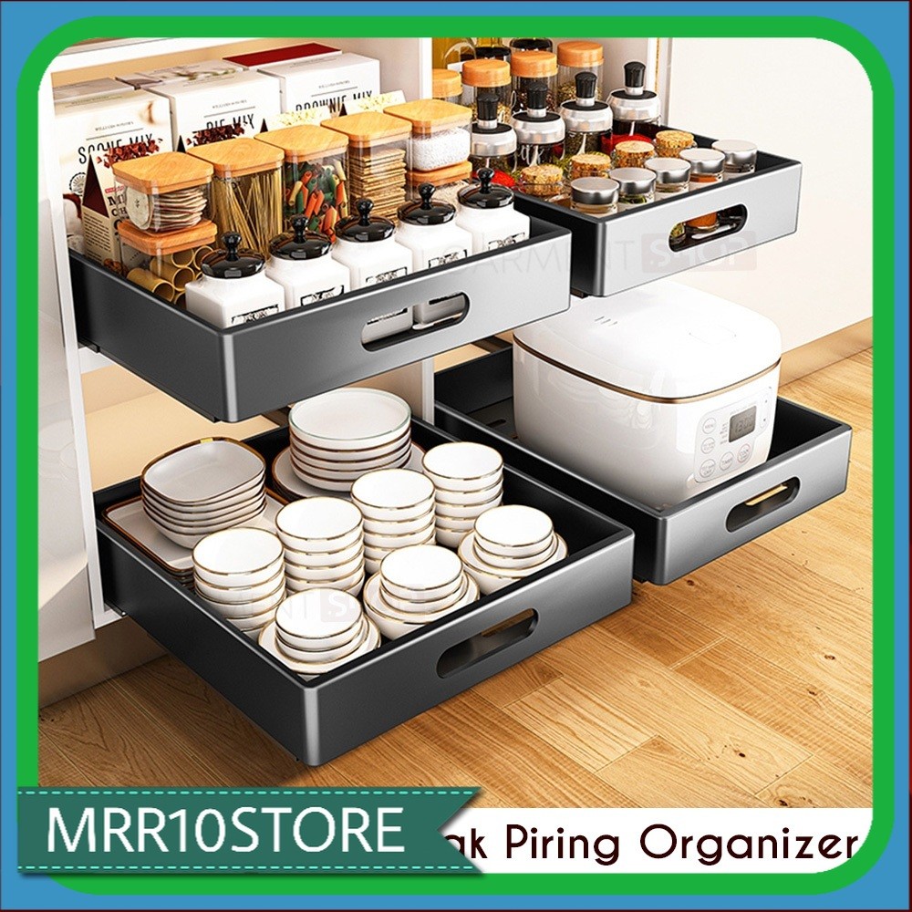 Rak Piring Tarik Kabinet Rack Laci Geser Untuk Bumbu Dapur Penyimpan Panci Serbaguna