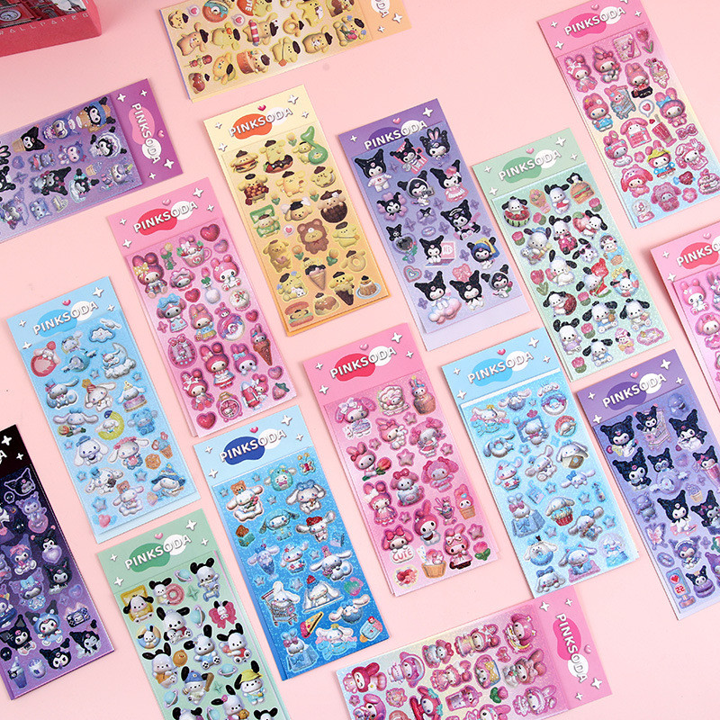 

20/60/100pcs Sanrio Sticker Cute Cartoon Cinnamoroll Kuromi My Melody Sticker Decals Material Stationery Wholesale Kids Toys