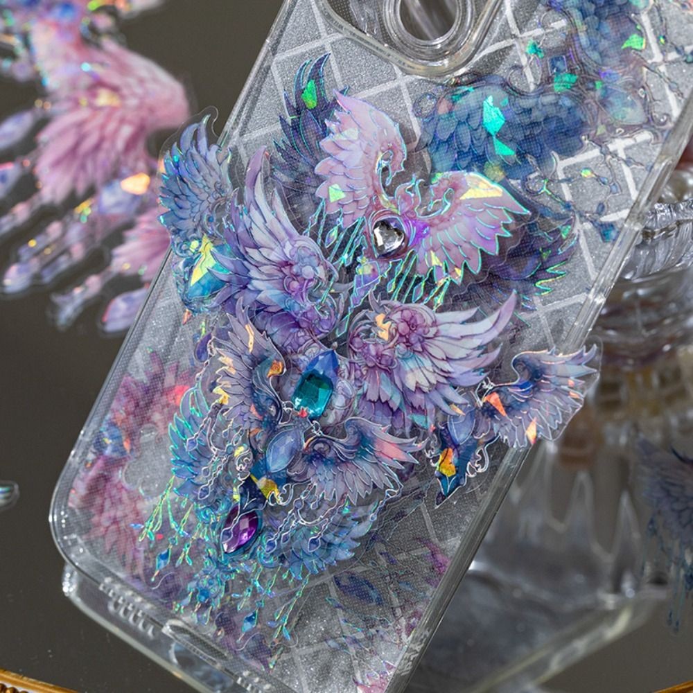 

Decorative Angel Wings Sticker Handmade DIY Crafts Ice Crystal Collage Decals PET Shiny Holographic Laser Sticker Goo Card
