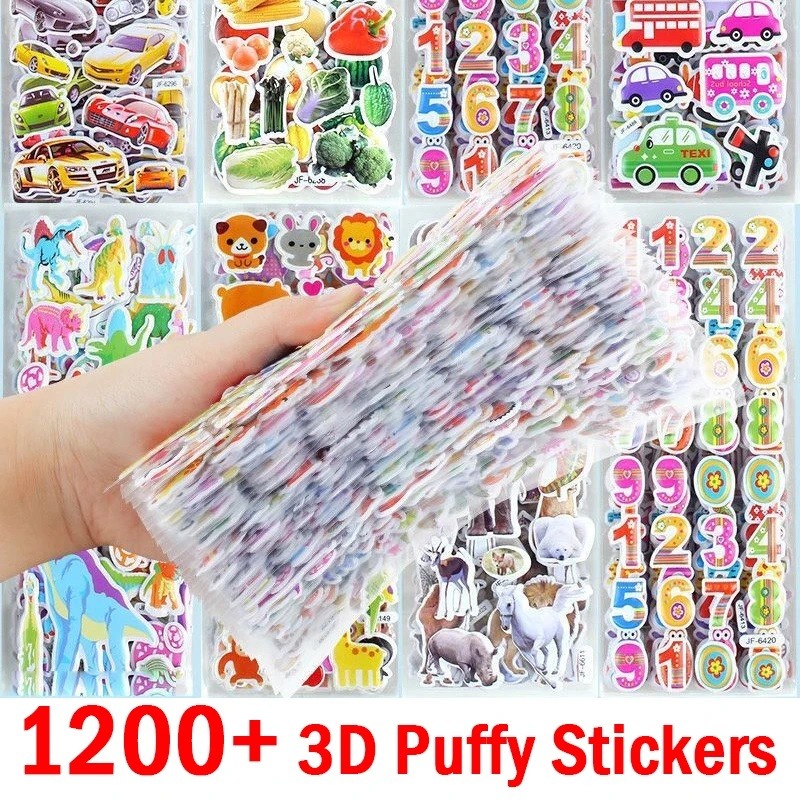 

3D Cartoon Puffy Stickers 40/20 Different Sheets Kids Boys Girls Reward Bulk Assorted Scrapbook Stickers Party Favors Gifts Toys