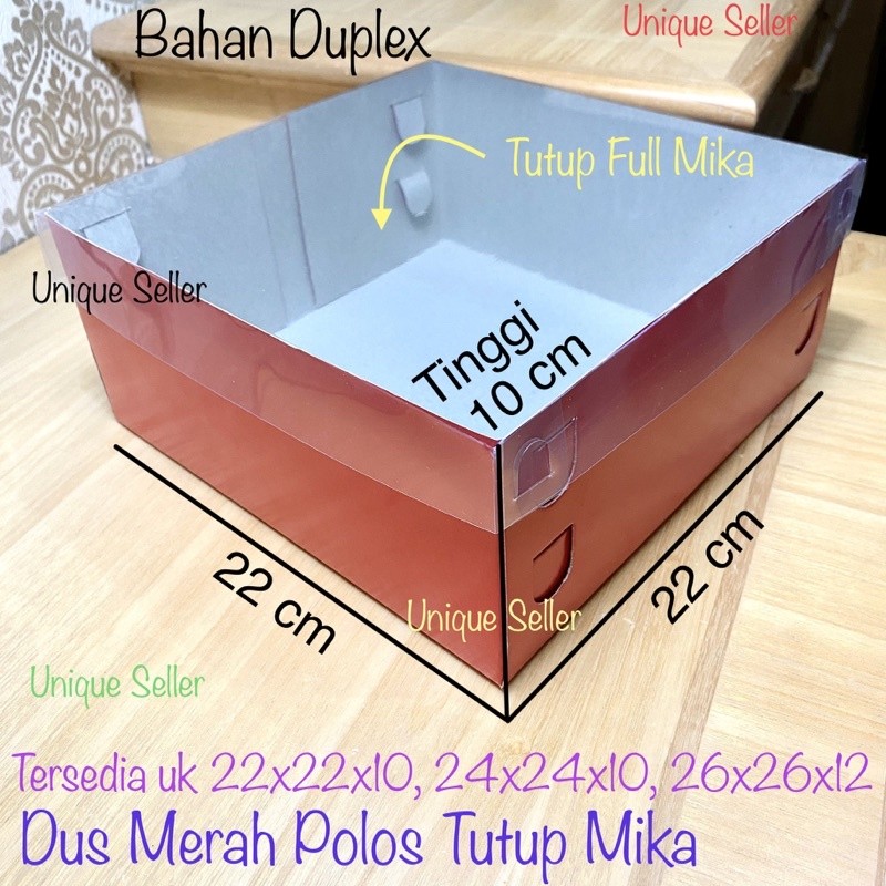 

[Isi10] Dus MERAH POLOS Tutup MIKA 22x22x10 cm / Dus Box Kotak Nasi Merah 22x22 x 10 cm / Dus Box Kotak Kue Tart 22x22x10cm / Dus Box Kotak Hampers Uk 22 x 22 x 10 / Dus Box Kotak Puding Pudding 22 x 22 x 10