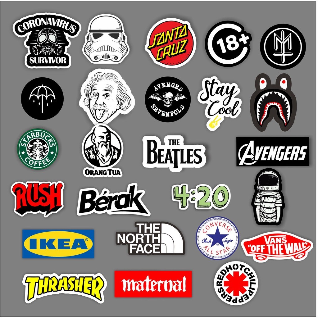 Stiker Sticker Brand Distro pack isi 25 pcs VANGER THE BEATLE BAPE 420 metal rock gaming Champion Ca