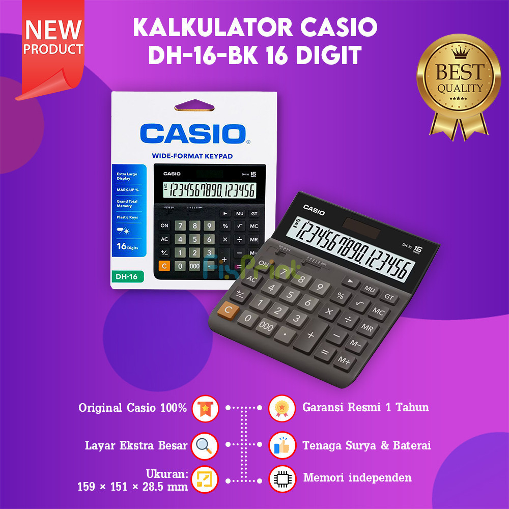 FixPrint Kalkulator Casio DH-16 16 Digit, Calculator Desktop DH-16-BK 16 Digits New Original