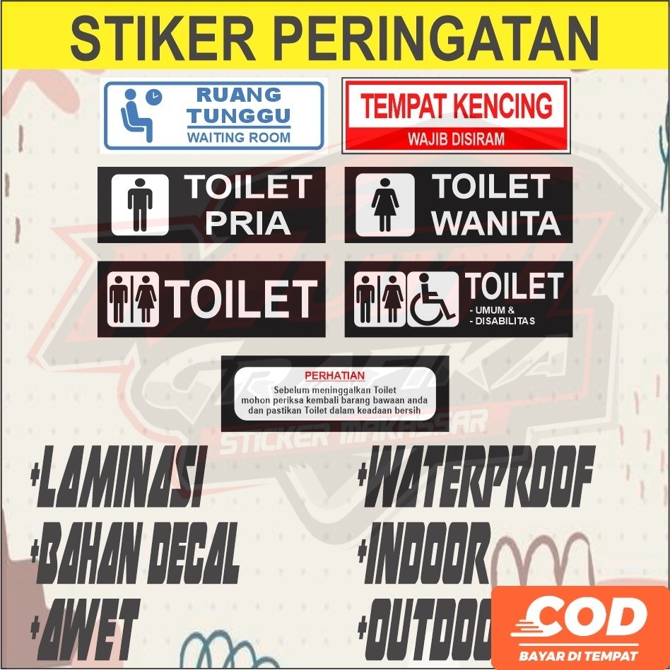 

Stiker Toilet Sticker KANTOR RUANG TUNGGU Peringatan Waterproof tahan lama