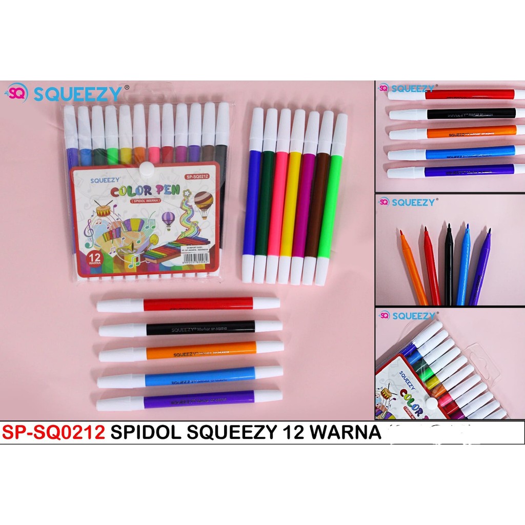 

Spidol 12 Warna Squeezy SP-SQ0212 Non Toxic