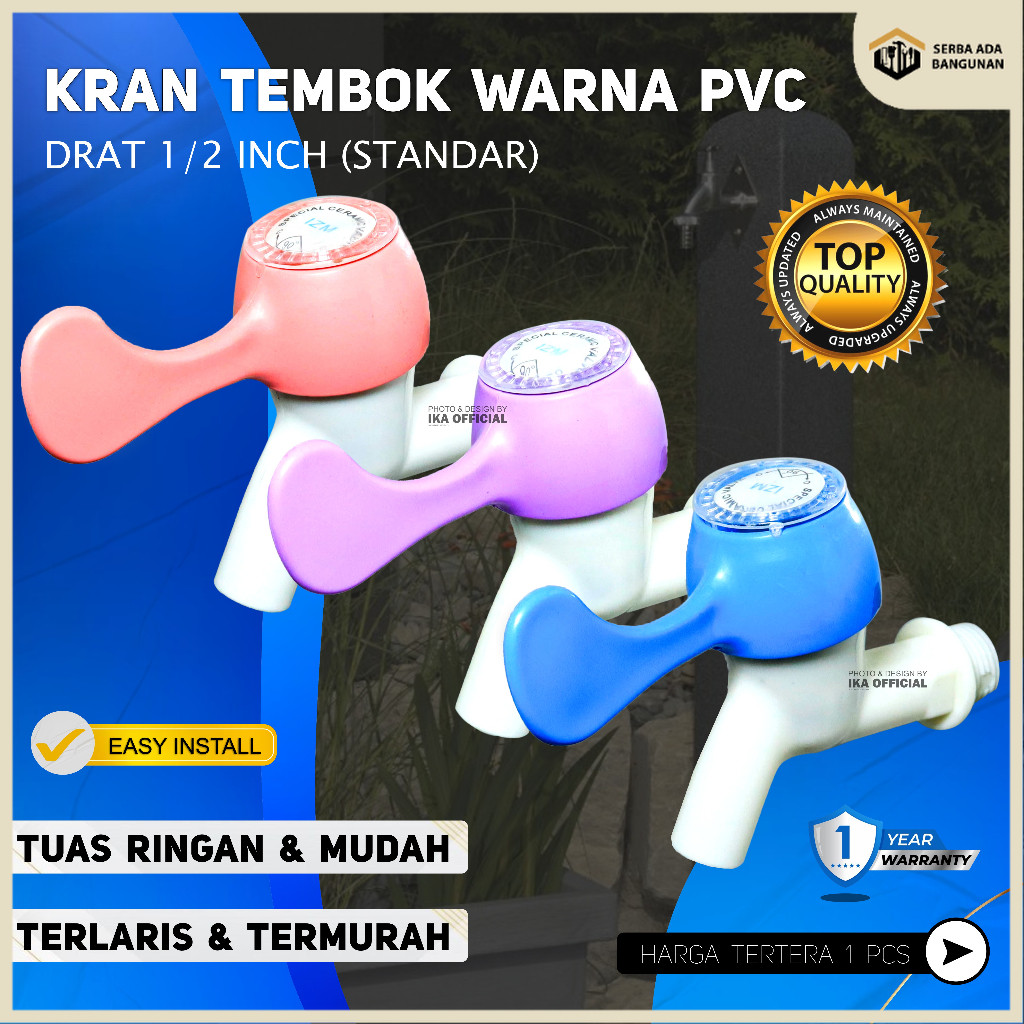 Kran JEMPOL PVC Engkol / Keran Air JEMPOL Warna 1/2 Kran Jempol Air Tembok Warna Warni Engkol - 1/2 