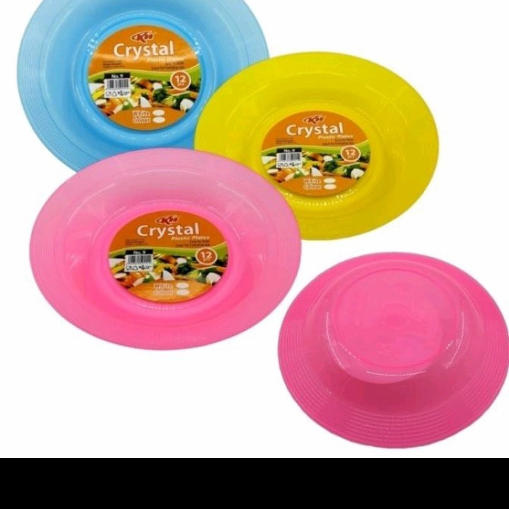 (1 LUSIN) Piring Kecil 6 inch Plastik & Piring  Crystal Warna KH