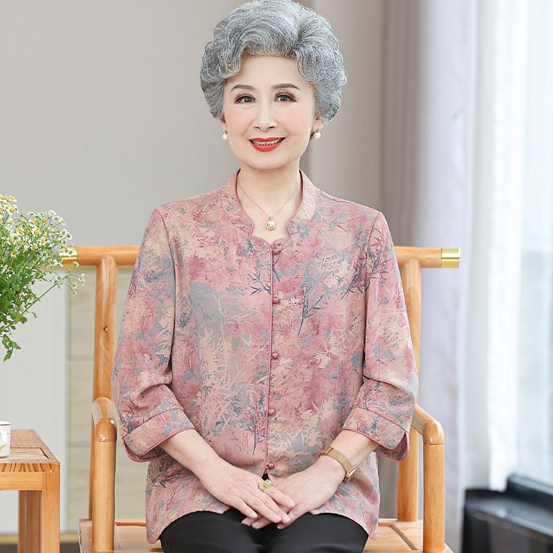 Kemeja wanita musim panas lansia baju nenek baju ibu paruh baya baju ibu musim panas kemeja lansia w