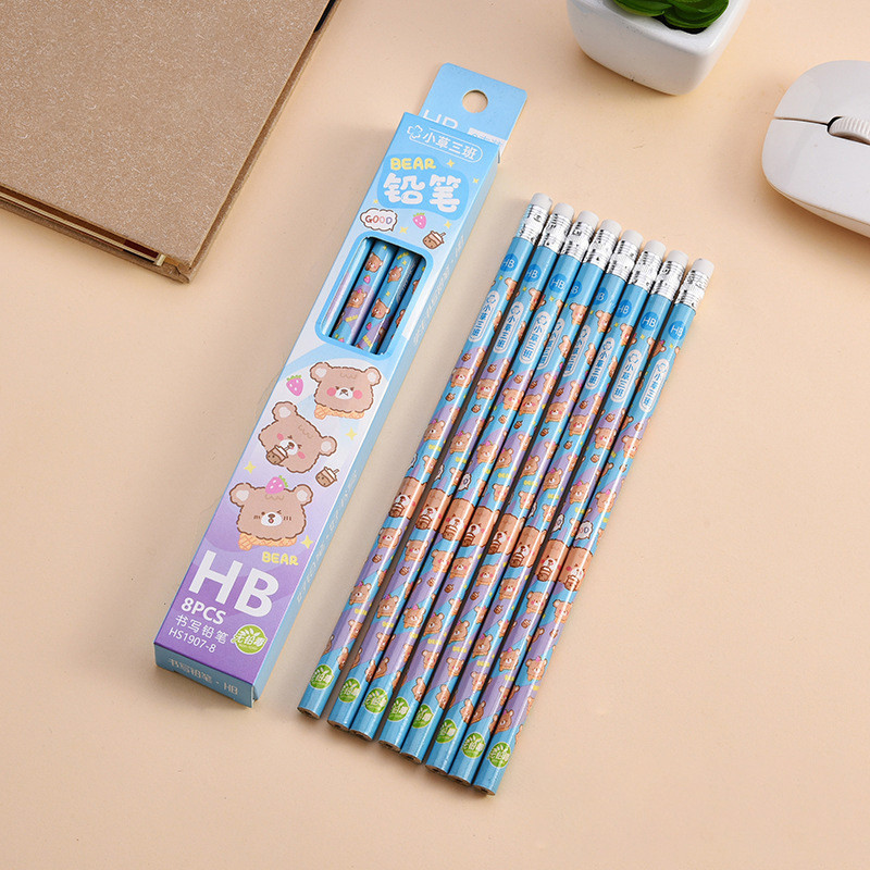 

ISI 8 PCS PENSIL HB DENGAN PENGHAPUS MINI PADA BAGIAN UJUNG MOTIF BEAR KAWAII