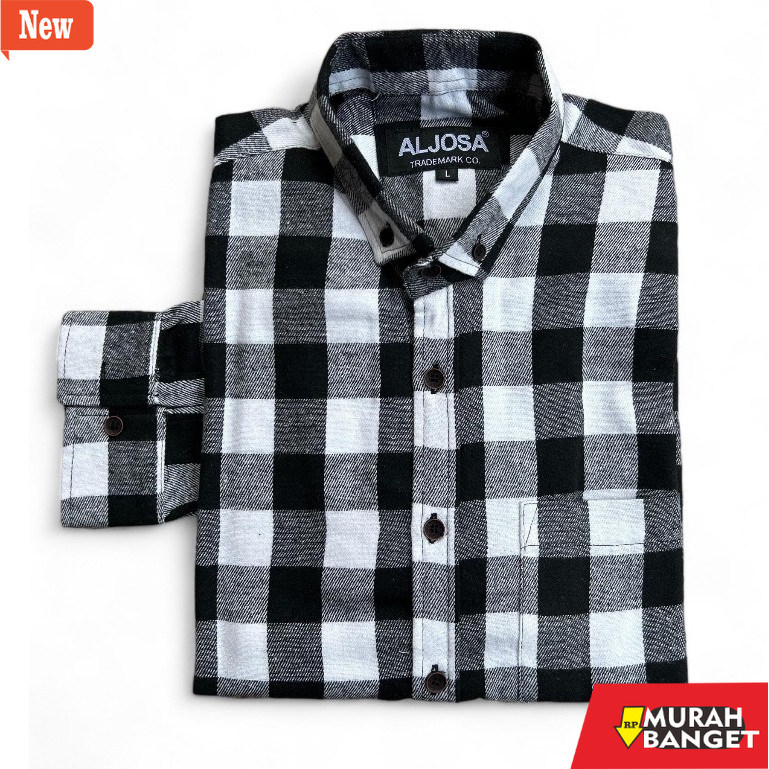 kemeja kotak kotak cowok ALJOSA Kemeja Flannel Pria Lengan Panjang Hem Flanel Baju Cowok Motif Kotak