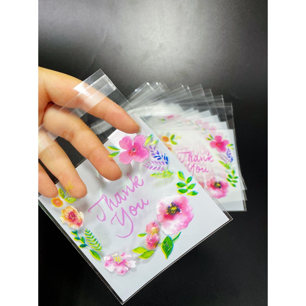 

100pcs Flower Printed Self-sealing Bag, DIY Gift Candy Decorative Bags, Thank You Printed Opp Bag for Wedding Birthday Party