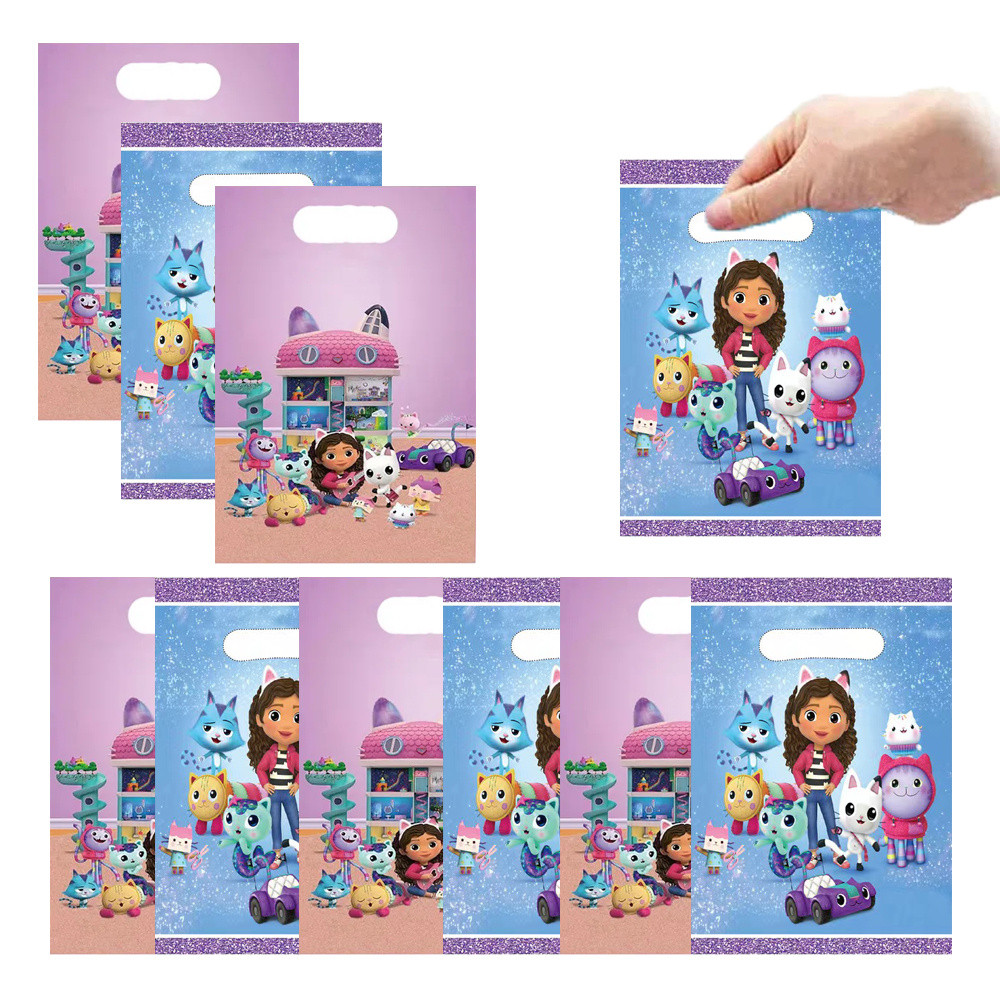 

Gabby Dollhouse Party Gift Bags Cat Theme Plastic Candy Loot Bag for Baby Shower Kids Girls Birthday Party Favors Supplies Decor