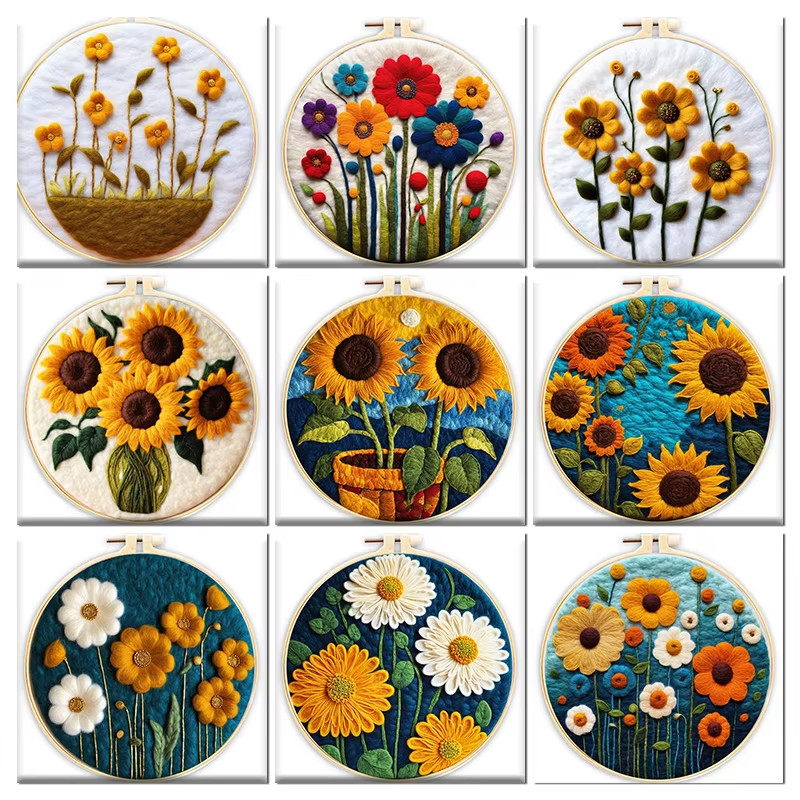 

GATYZTORY Diy Wool Felt Painting Sunflower Kit Creative Wool Needle Felt Painting Colorful Flowers Craft Kit Art Gift Handicraft