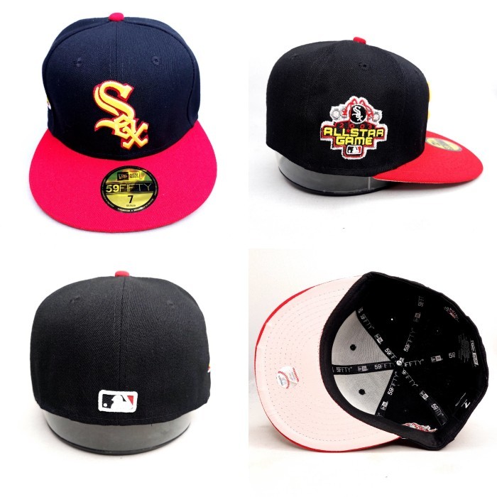 TOPI MLB WHITE SOX HITAM VISOR MERAH PATCH - 7