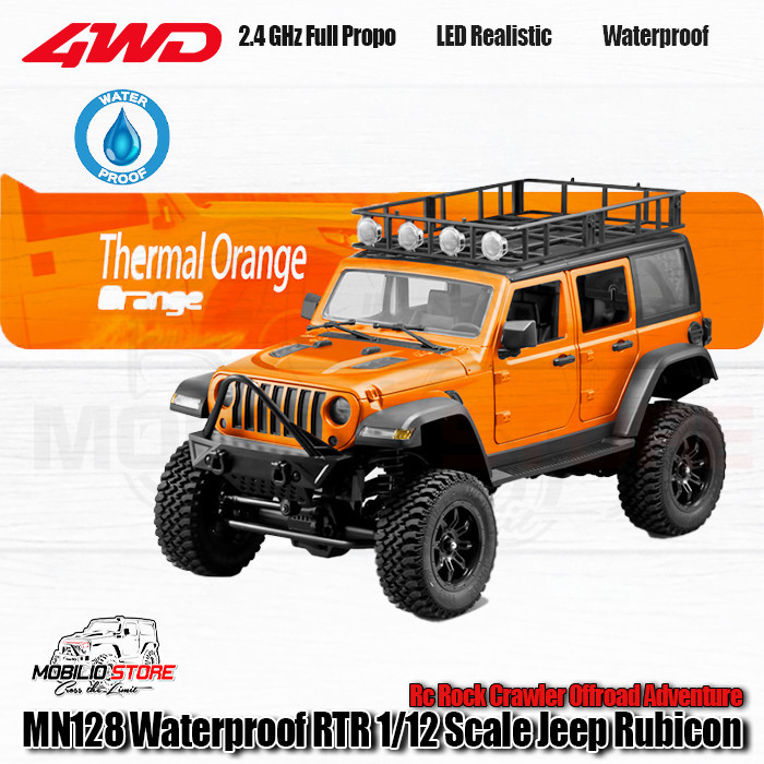 Ones MN128 Waterproof RTR 1/12 Scale Jeep Rubicon RC Rock Crawler Adventure - Orange