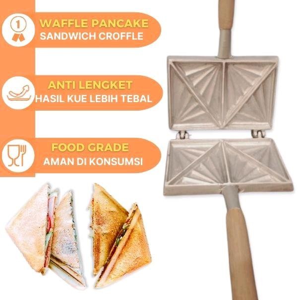 Alat Pembuat Sandwich Segitiga Anti Lengket | Cetakan Kue Roti Isi 4 Lubang | Set Cetakan Waffle San