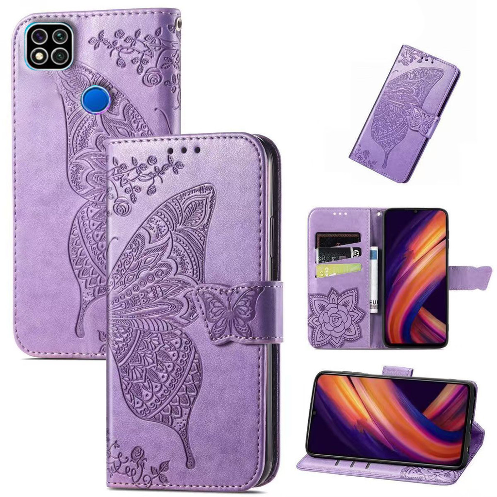 Butterfly Casing For Xiaomi Redmi 9C Leather Case M2006C3MG, M2006C3MT Casing dompet Flip Motif Bung